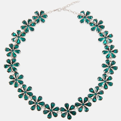 Green Rhinestone Flower Choker Necklace Necklace Lunarity Garage Silver-Green  