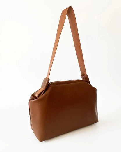 Elegant Brown Faux Leather Handbag - Versatile Design with Removable Handle handbags LUNARITY GARAGE   