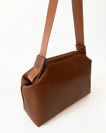 Elegant Brown Faux Leather Handbag - Versatile Design with Removable Handle handbags LUNARITY GARAGE   