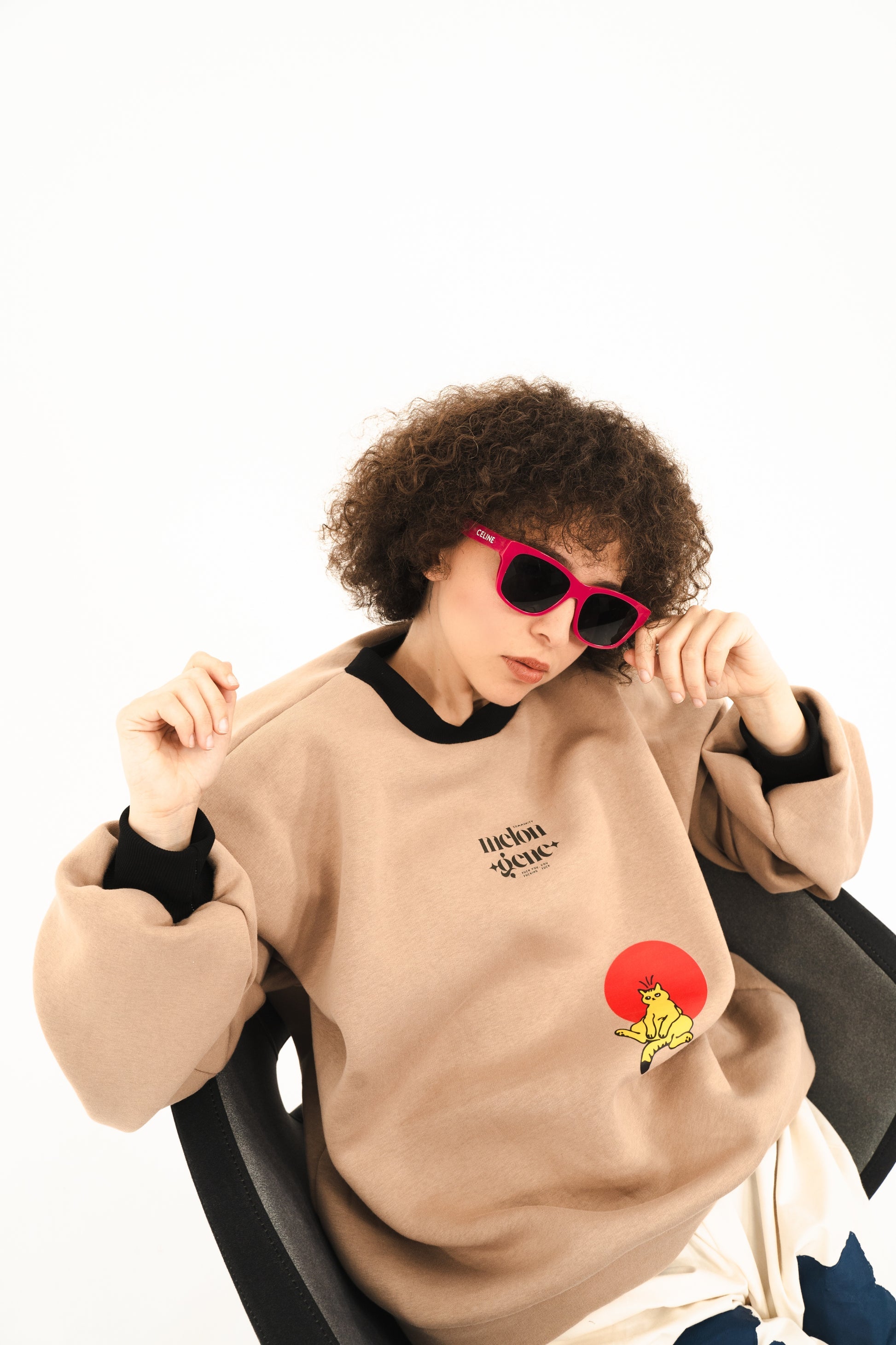 There Was a Cat So Bored with the World Oversized Black & Beige Sweatshirt Sweatshirts LUNARITY GARAGE