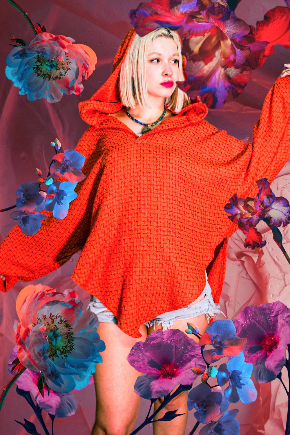 Orange in Wonderland Poncho Sweatshirt  LUNARITY GARAGE   