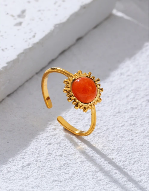 Retro Lucy Orange Natural Stone Golden Ring ring LUNARITY GARAGE   