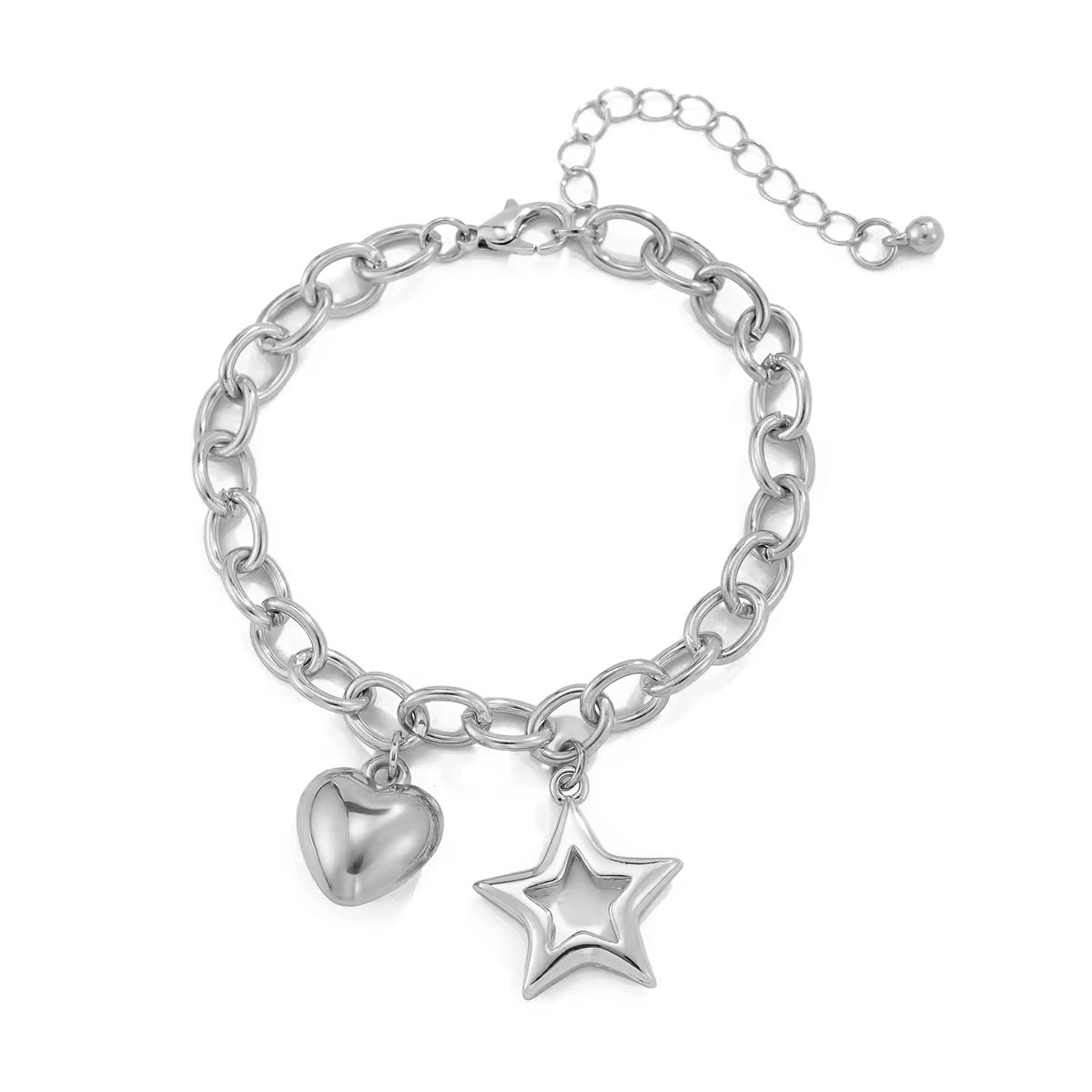 Charm Chain Chic Hollow Star & Smooth Heart Pendant Bracelet bracelets LUNARITY GARAGE