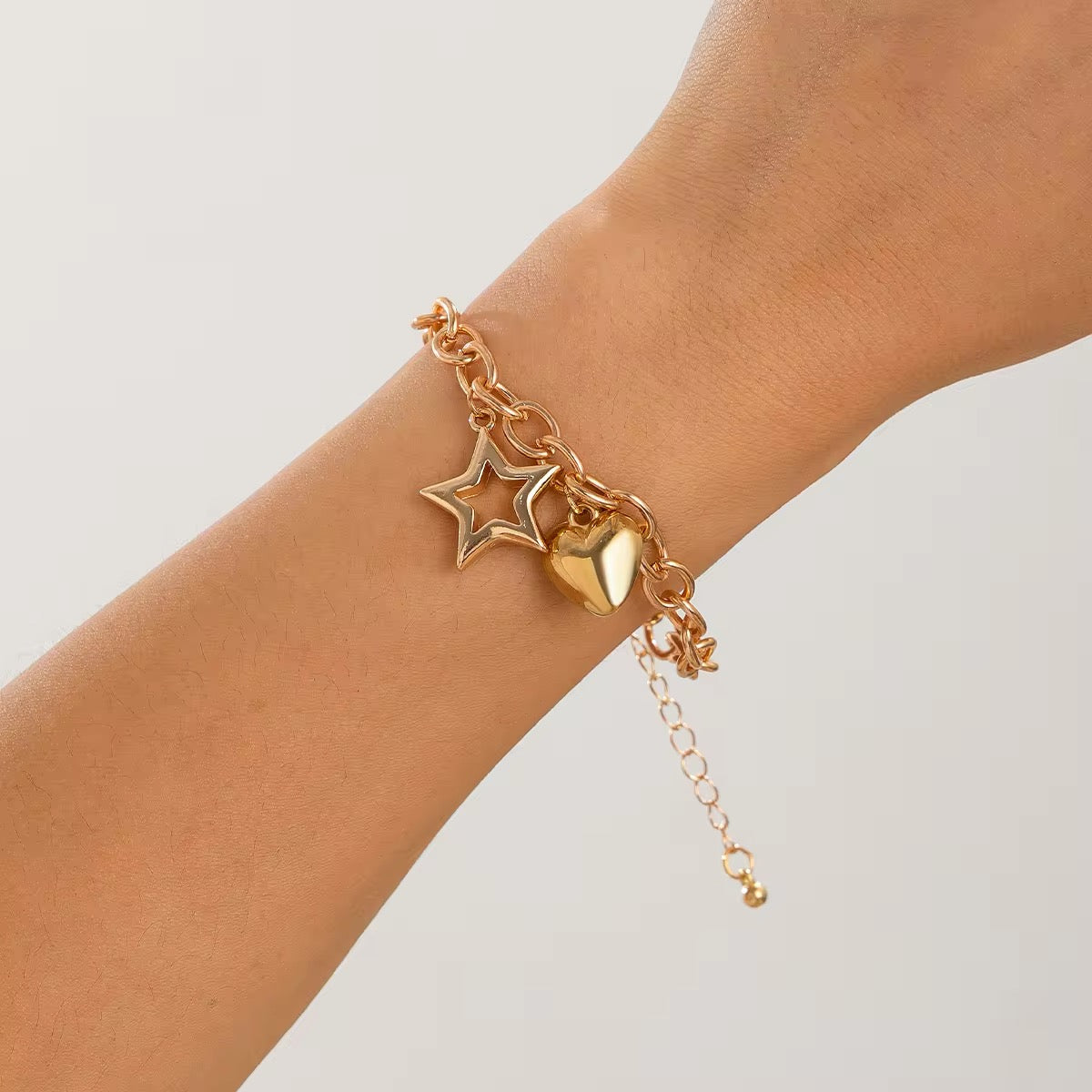 Charm Chain Chic Hollow Star & Smooth Heart Pendant Bracelet bracelets LUNARITY GARAGE