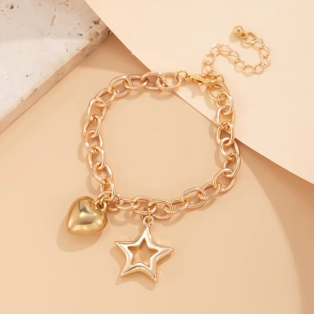 Charm Chain Chic Hollow Star & Smooth Heart Pendant Bracelet bracelets LUNARITY GARAGE Gold
