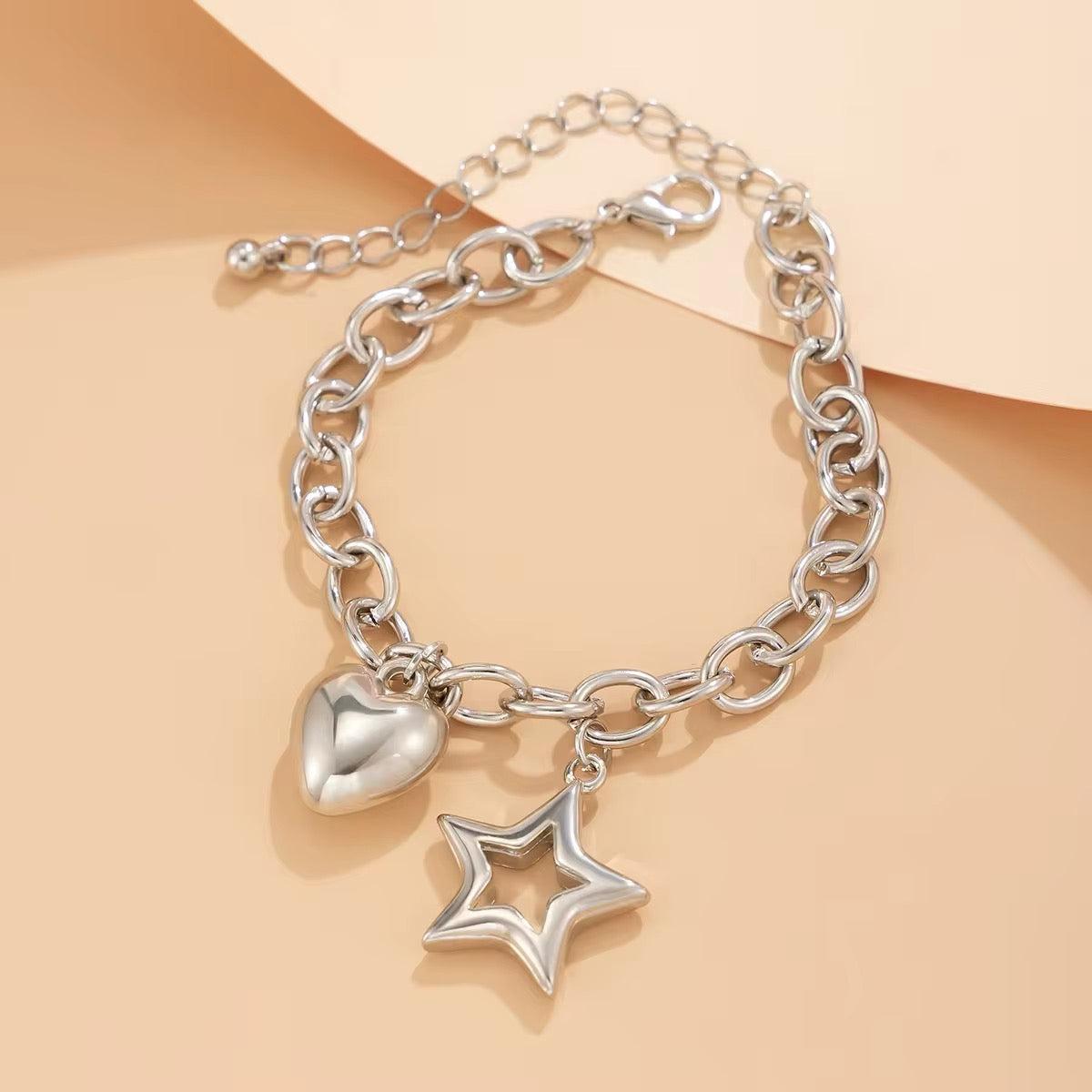 Charm Chain Chic Hollow Star & Smooth Heart Pendant Bracelet bracelets LUNARITY GARAGE Silver  