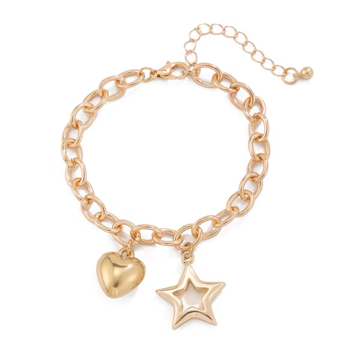 Charm Chain Chic Hollow Star & Smooth Heart Pendant Bracelet bracelets LUNARITY GARAGE
