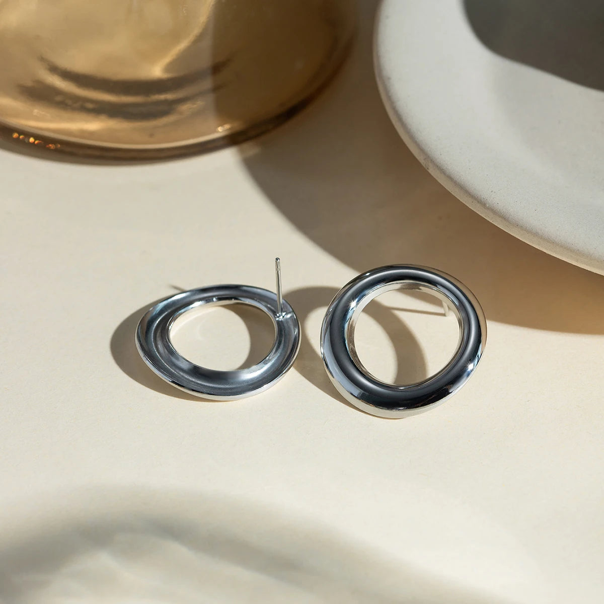 Charm Round Hollow Smooth Stud Earrings earrings LUNARITY GARAGE