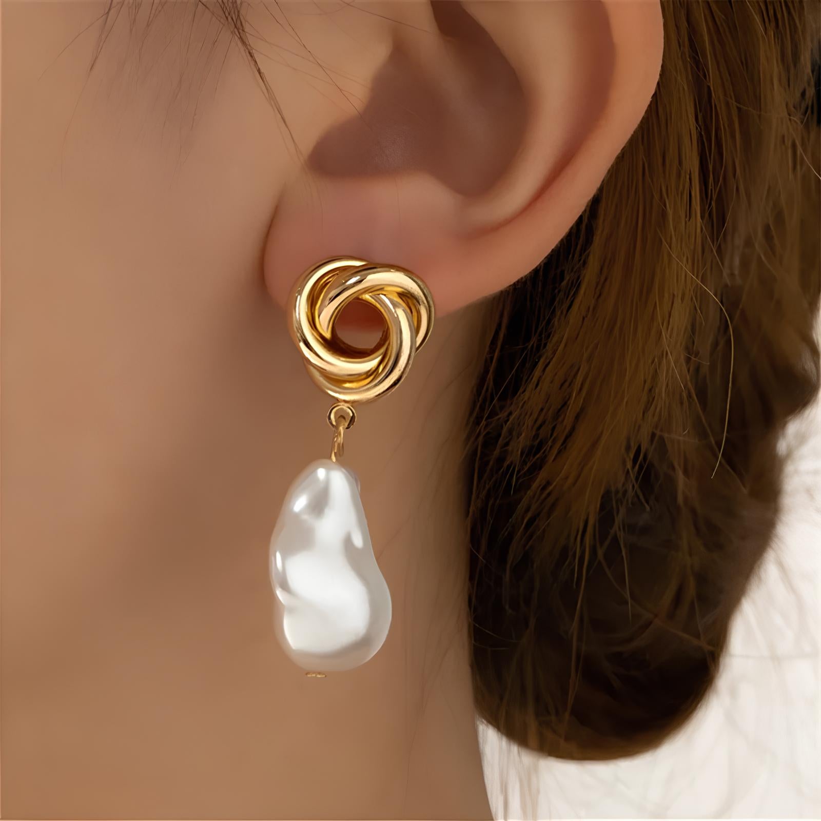 Vintage Irregular Baroque Pearl Drop Earrings Earrings Lunarity Garage Gold 1  