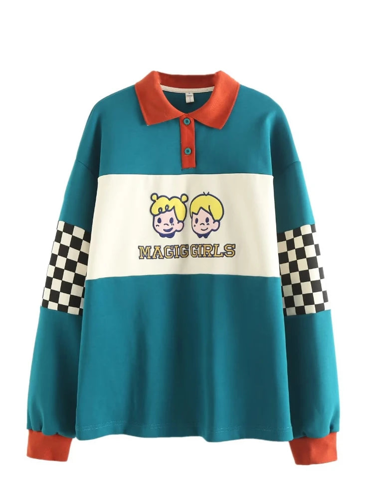 Chic Y2K Cartoon Embroidered Graphic Pullover Sweatshirts Lunarity Garage   