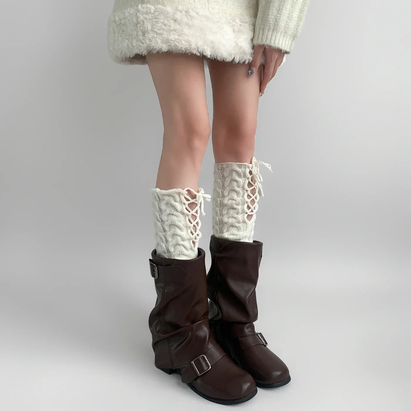 Y2K Harajuku Winter Style Strappy Knitted Leg Warmer Leg Warmers Lunarity Garage   