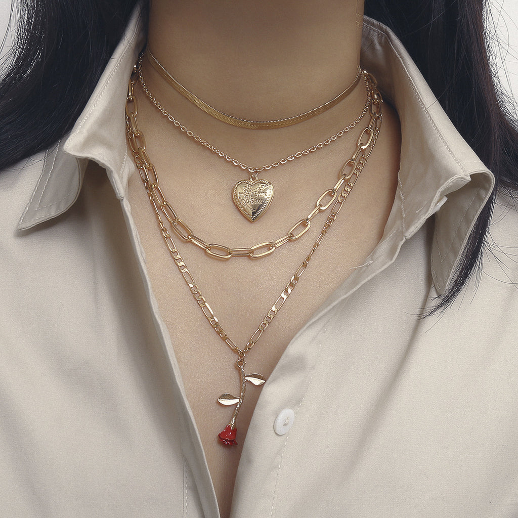 Creative Rose Geometric Open Peach Heart Necklace necklaces LUNARITY GARAGE Gold  