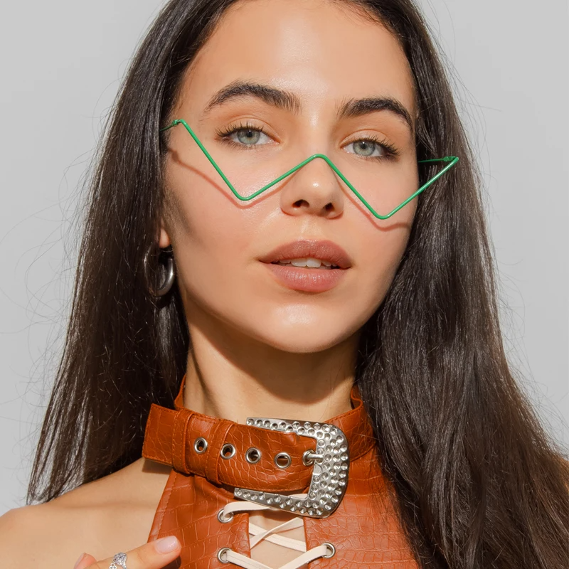 Crystal Sunglasses Frames Small Diamond Alloy Eyeglasses | Punk Half Frame Eyewear sunglasses LUNARITY GARAGE Neon Green