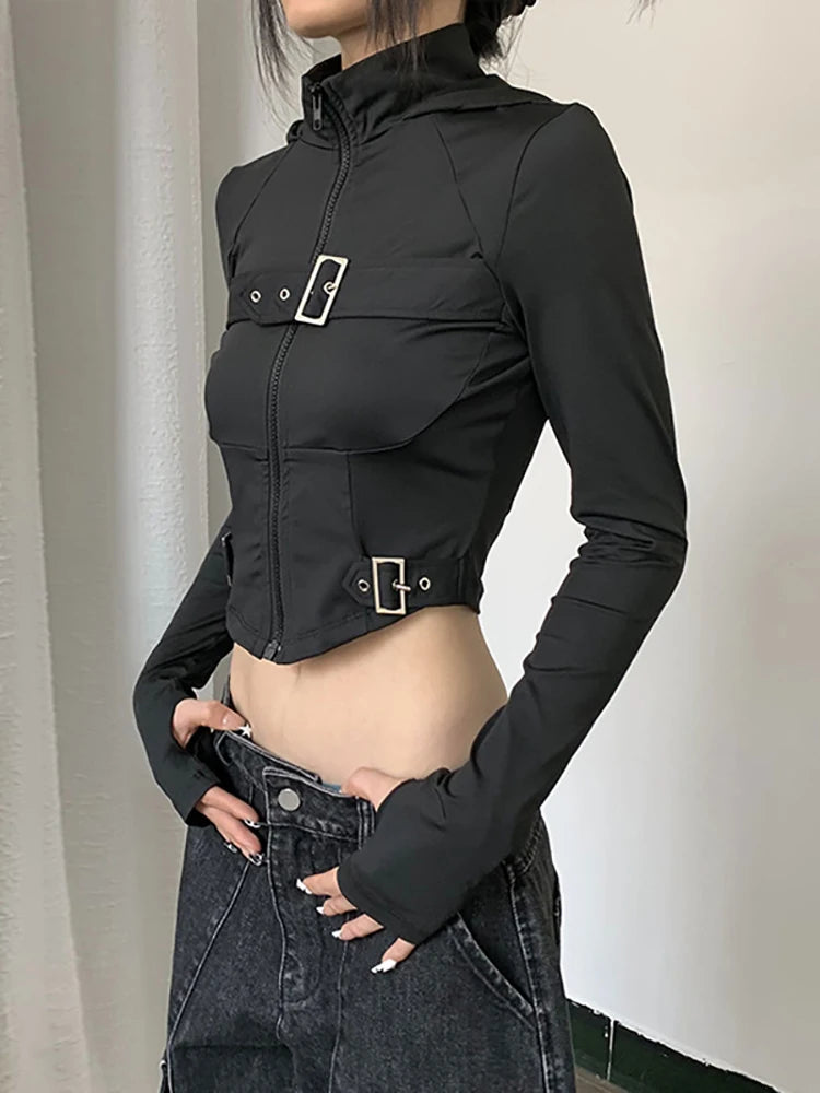 Cyber Techwear Hooded Crop Jacket BLOUSE Lunarity Garage