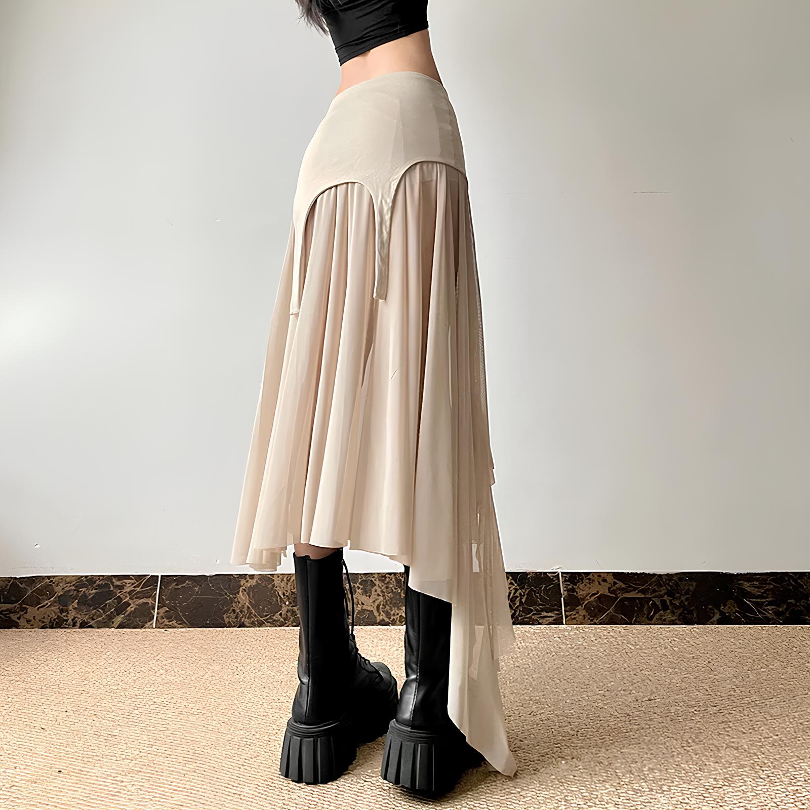 Y2K Harajuku Cyber Mesh Patchwork Irregular Hem Skirt Skirts Lunarity Garage