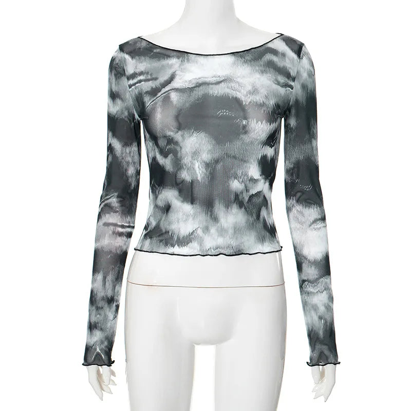 Vintage Cyber Techwear Long Sleeve Mesh Crop Top crop top Lunarity Garage