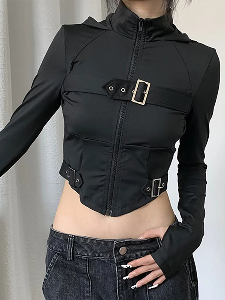Cyber Techwear Hooded Crop Jacket BLOUSE Lunarity Garage