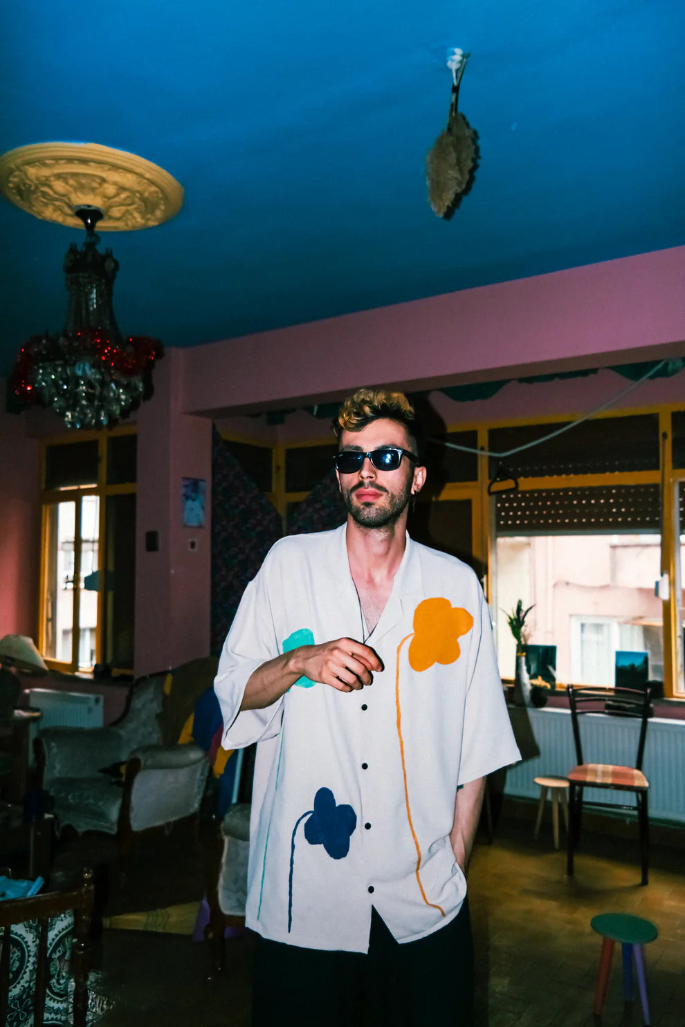 Handmade Oversized Linen Shirt with Floral Print – Perfect for Parties & Festivals shirt LUNARITY GARAGE