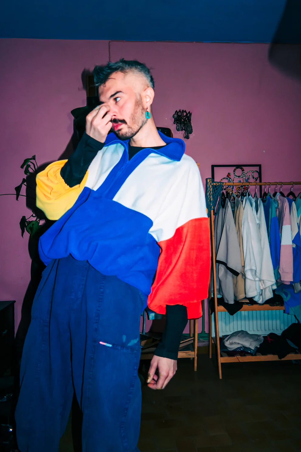 Colorful Oversize Polar Sweatshirt Red Blue Yellow Cream Color Block Half Zip sweatshirt LUNARITY GARAGE   