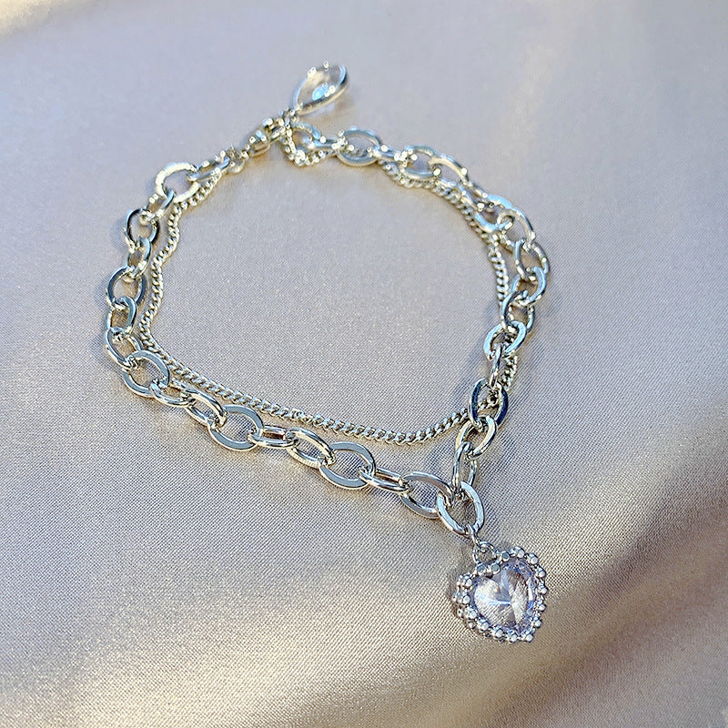 Double Layer Twin Chain Heart Bracelet Women Body Jewelry LUNARITY GARAGE