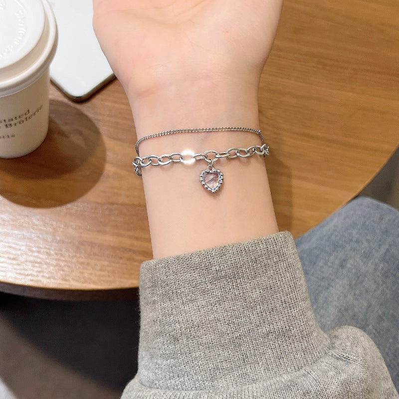 Double Layer Twin Chain Heart Bracelet Women Body Jewelry LUNARITY GARAGE