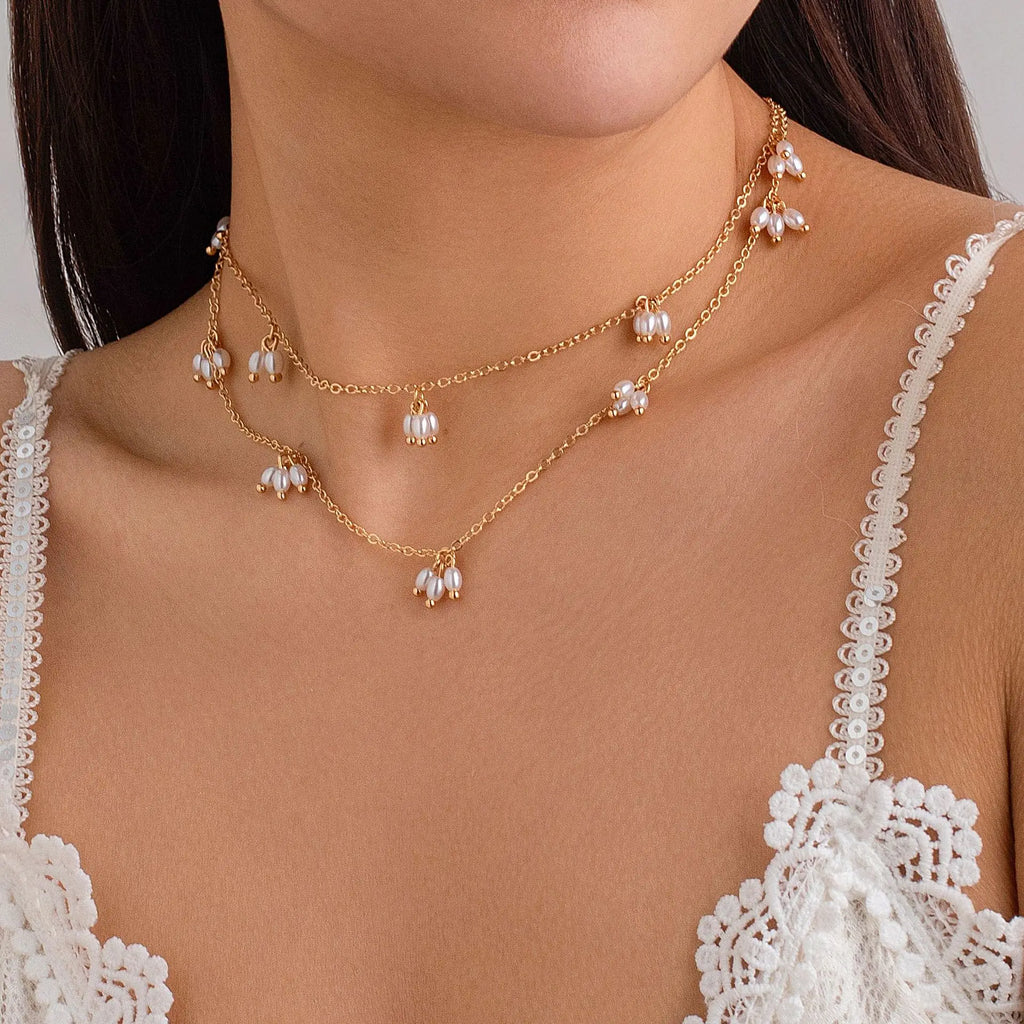 Double Layered Pearl Tassel Necklace Necklace LUNARITY GARAGE Gold  