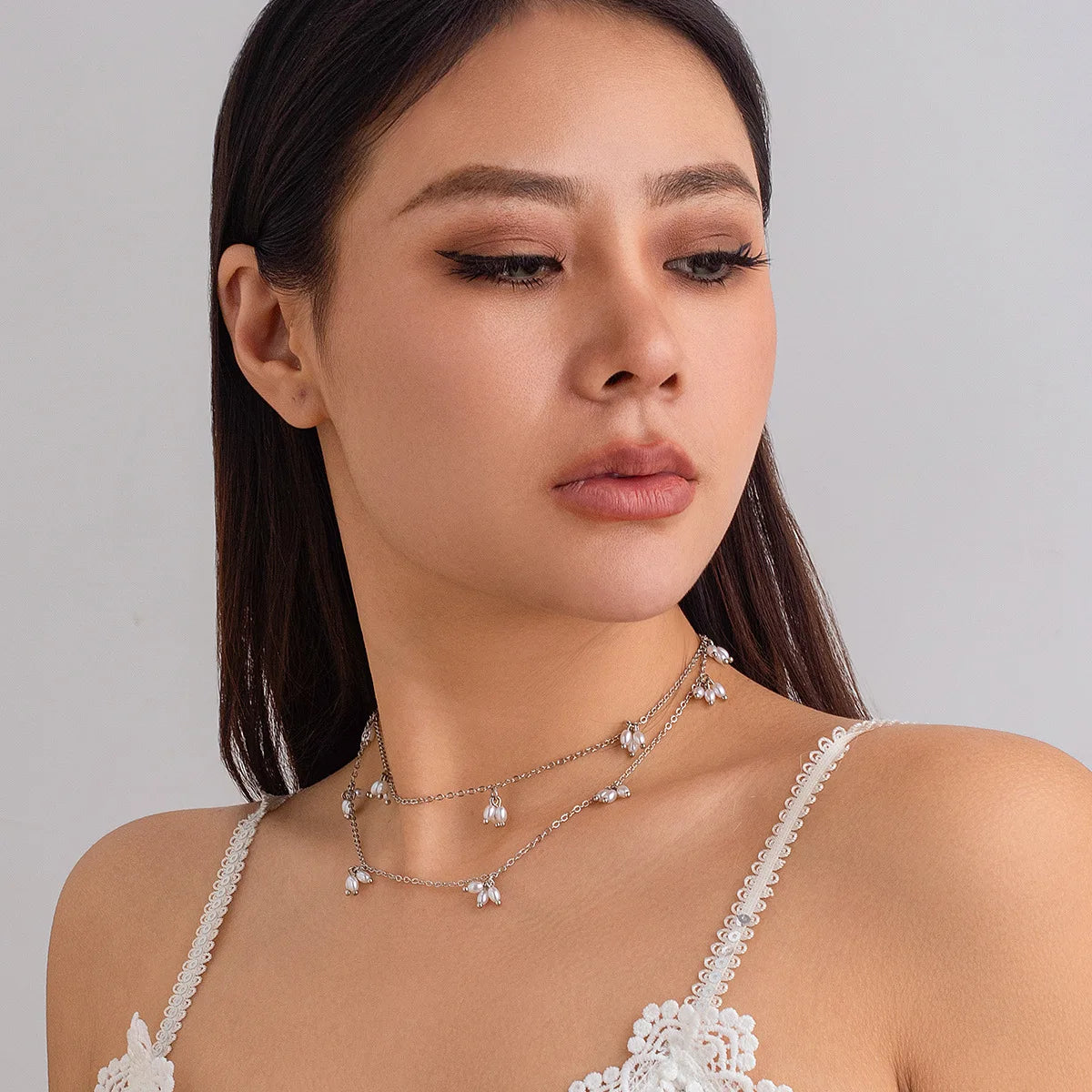 Double Layered Pearl Tassel Necklace Necklace LUNARITY GARAGE Silver