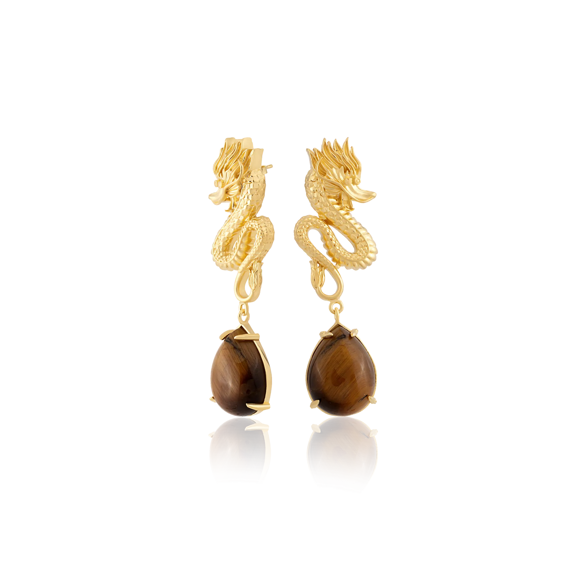 Dragon Earrings - Tiger Eye & Gold Plated Silver Earrings LUNARITY GARAGE