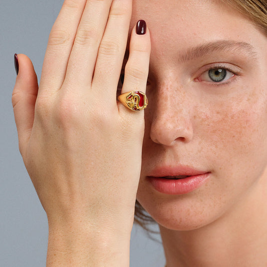 Dragon Ring - Red Enamel with Gold Plated Silver rings LUNARITY GARAGE