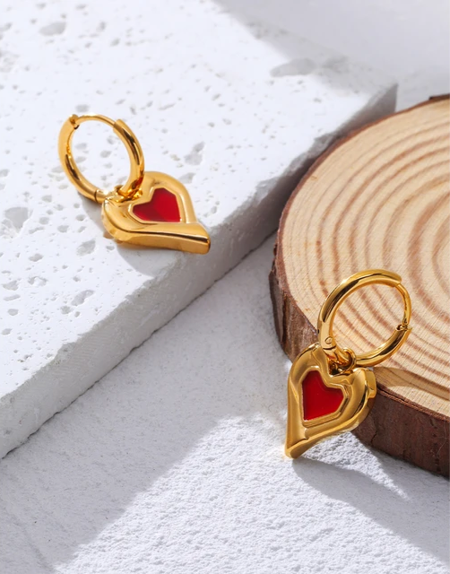 Red Enamel Heart Charm Hoop Earrings earrings LUNARITY GARAGE   