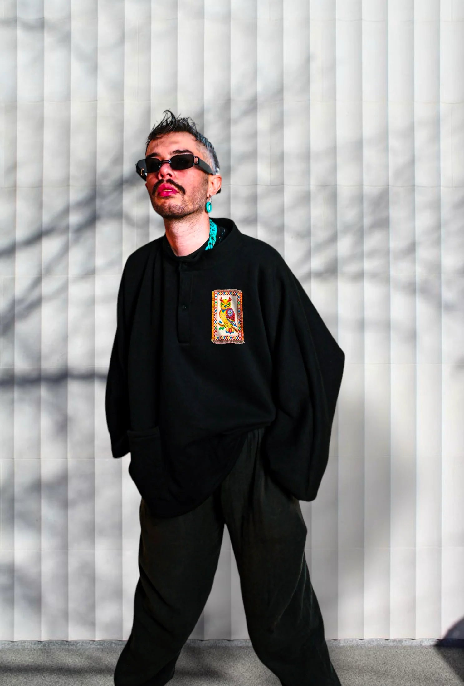 Owl & Bird Garden Midi Black Oversized Sweatshirt sweatshirt LUNARITY GARAGE