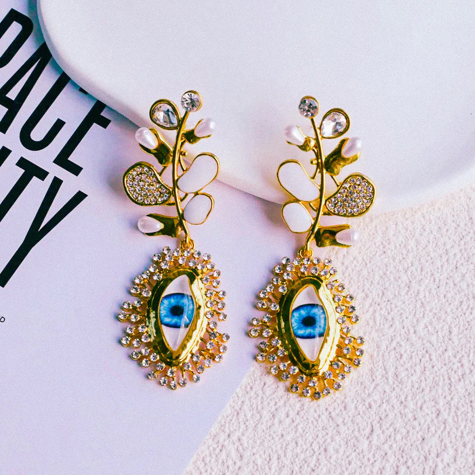 Rhinestone Gold Color Eyes Earrings earrings LUNARITY GARAGE