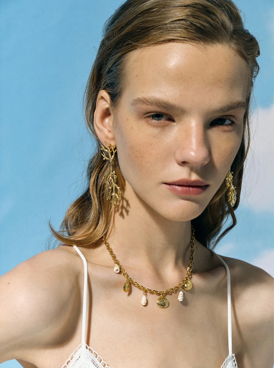 Creatively 18K Gold Plated Coral-Shaped Pearl Pendant Earrings earrings LUNARITY GARAGE   