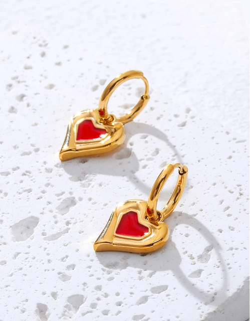 Red Enamel Heart Charm Hoop Earrings earrings LUNARITY GARAGE