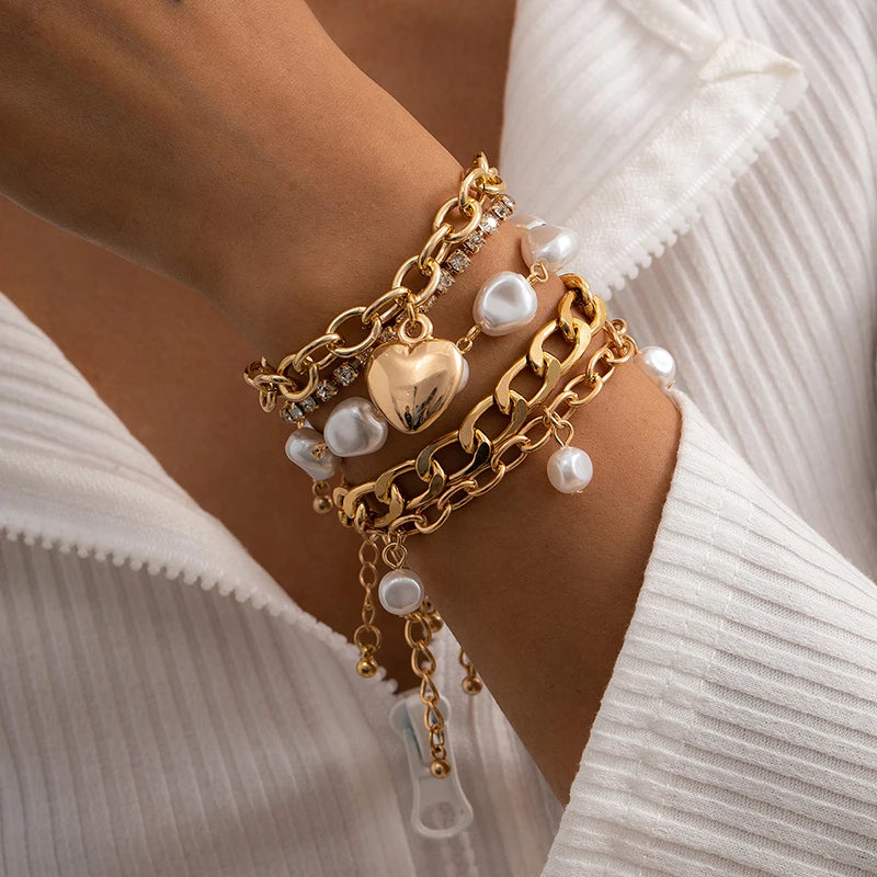 Elegant Crystal Heart Lovers 5-Pcs Bracelet Set bracelets LUNARITY GARAGE Gold