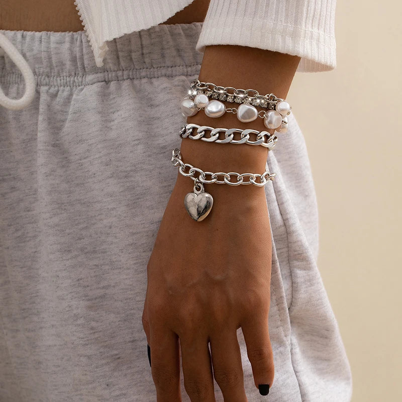 Elegant Crystal Heart Lovers 5-Pcs Bracelet Set bracelets LUNARITY GARAGE Silver