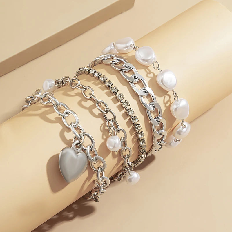 Elegant Crystal Heart Lovers 5-Pcs Bracelet Set bracelets LUNARITY GARAGE   
