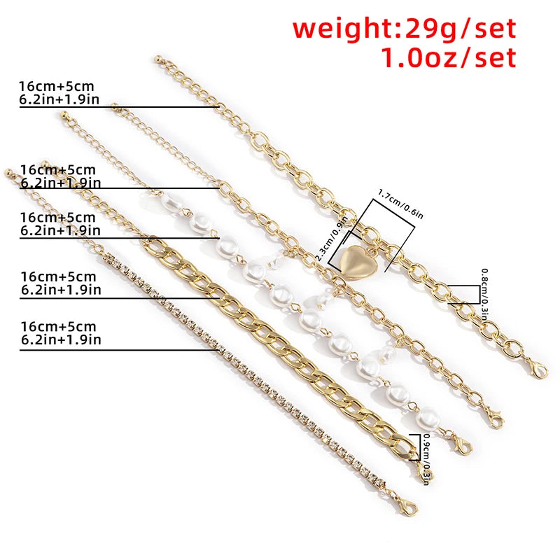 Elegant Crystal Heart Lovers 5-Pcs Bracelet Set bracelets LUNARITY GARAGE   