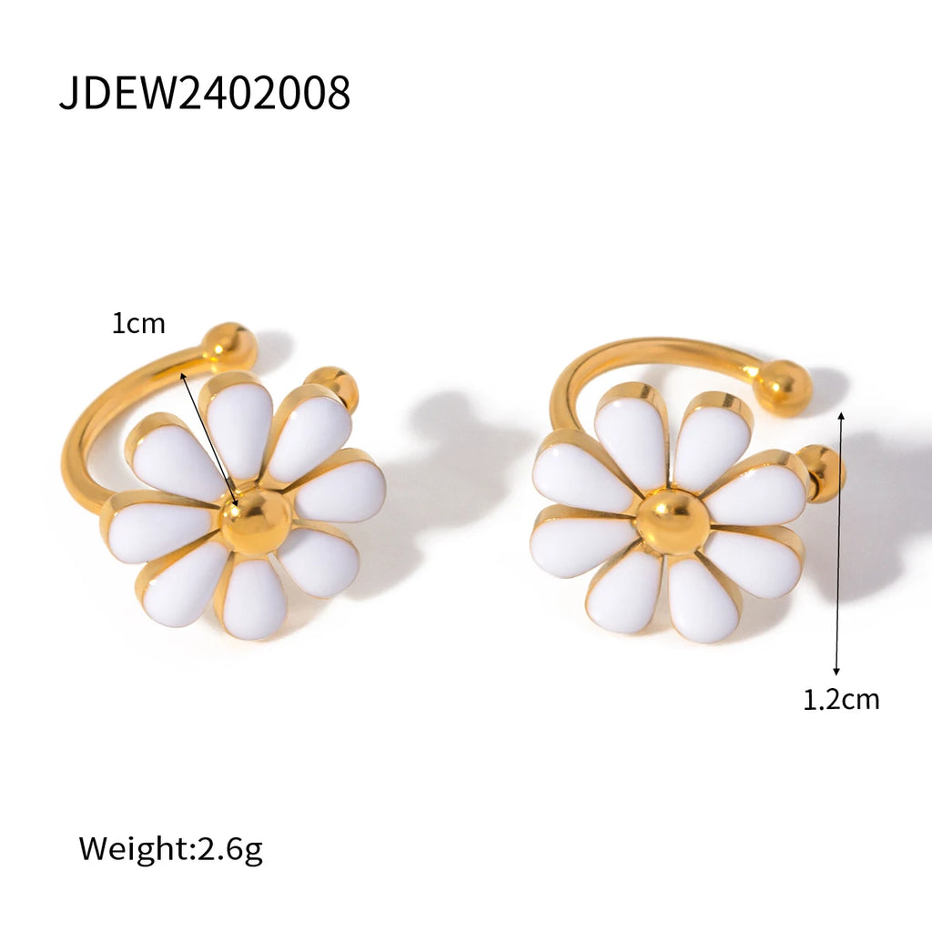 Elegant Summer Luxury White Drip Oil Eight-Petal Flower Ear Clip ear clip LUNARITY GARAGE   