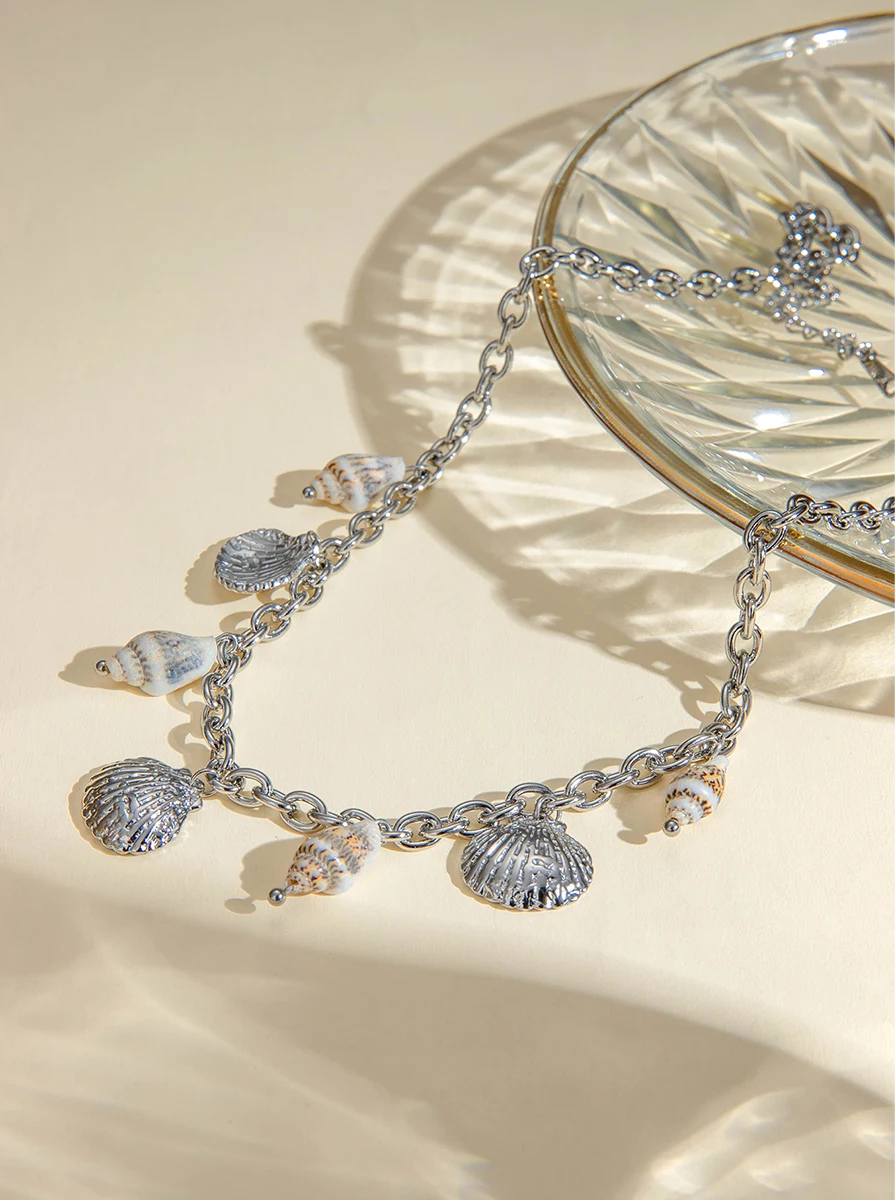 Elegant Summer Sea Shell & Conch Pendant Necklace necklaces LUNARITY GARAGE Silver  