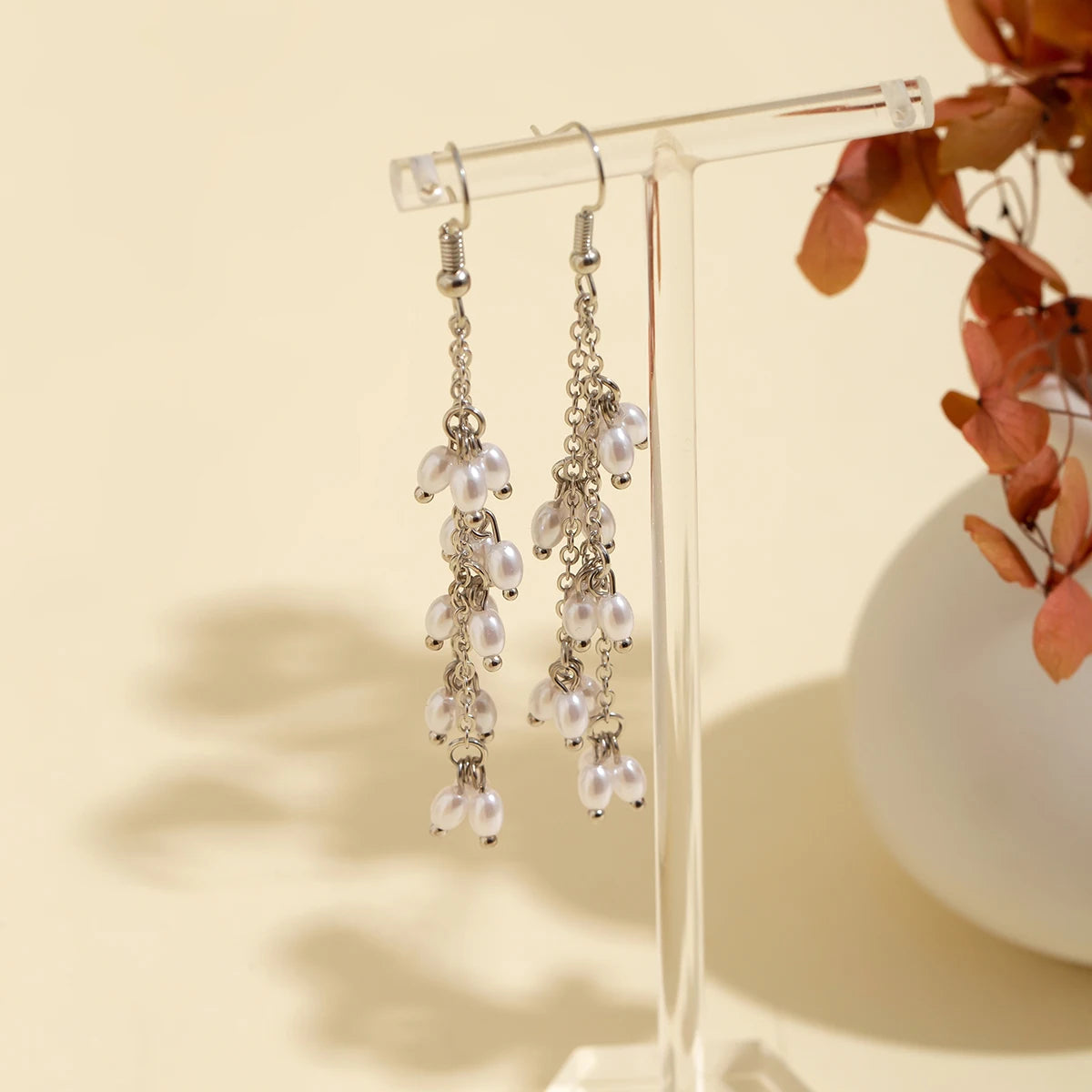 Elegant Vintage Pearl Drop Dangle Earrings Earrings Lunarity Garage Silver