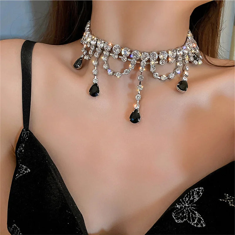 Black Water Drop Crystal Choker Necklace Necklace Lunarity Garage   