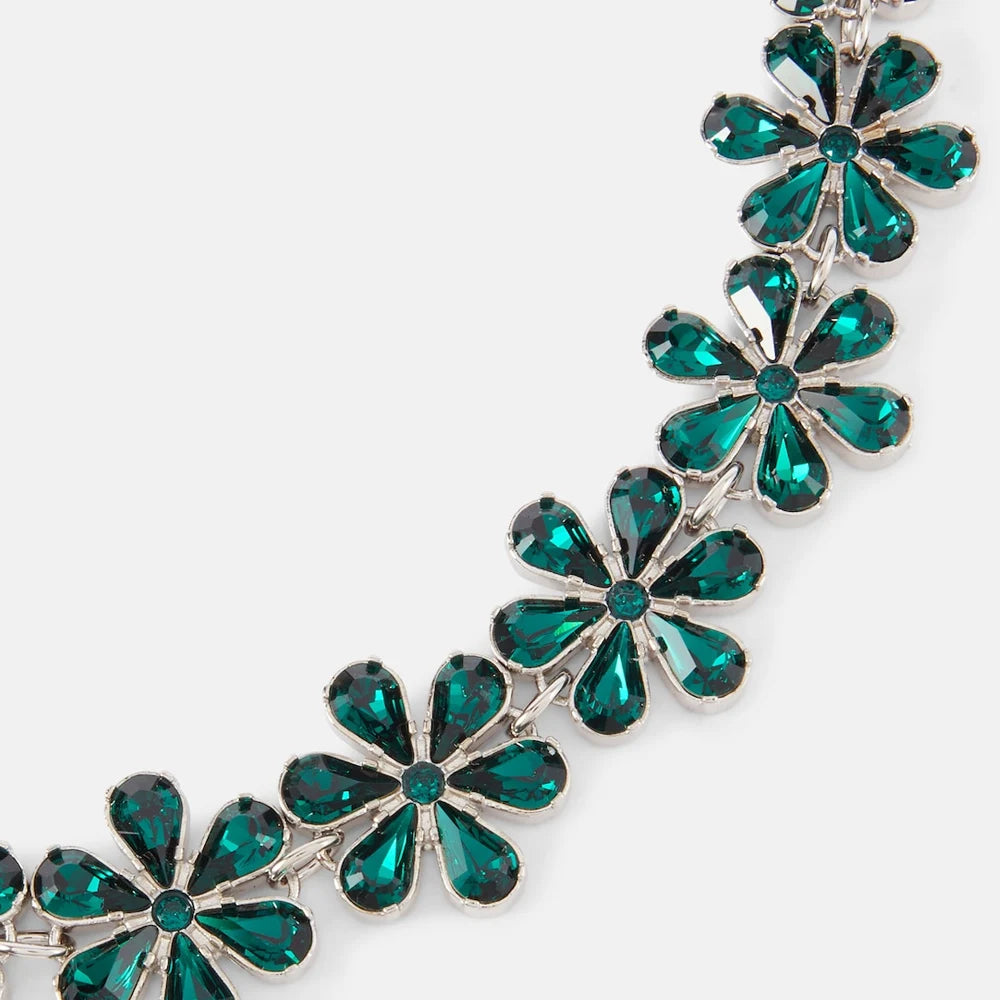 Green Rhinestone Flower Choker Necklace Necklace Lunarity Garage   