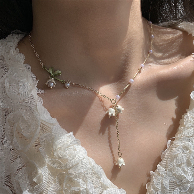 Lily Of The Valley Pearl Necklace White Fairy Flower Summer Body Jewelry LUNARITY GARAGE   
