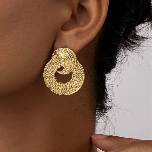 European Vintage Geometric Round Moon Stud Earrings Earrings Lunarity Garage Gold  