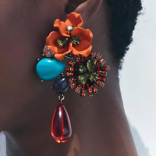 Exaggerated Resin Flower Drop Earrings