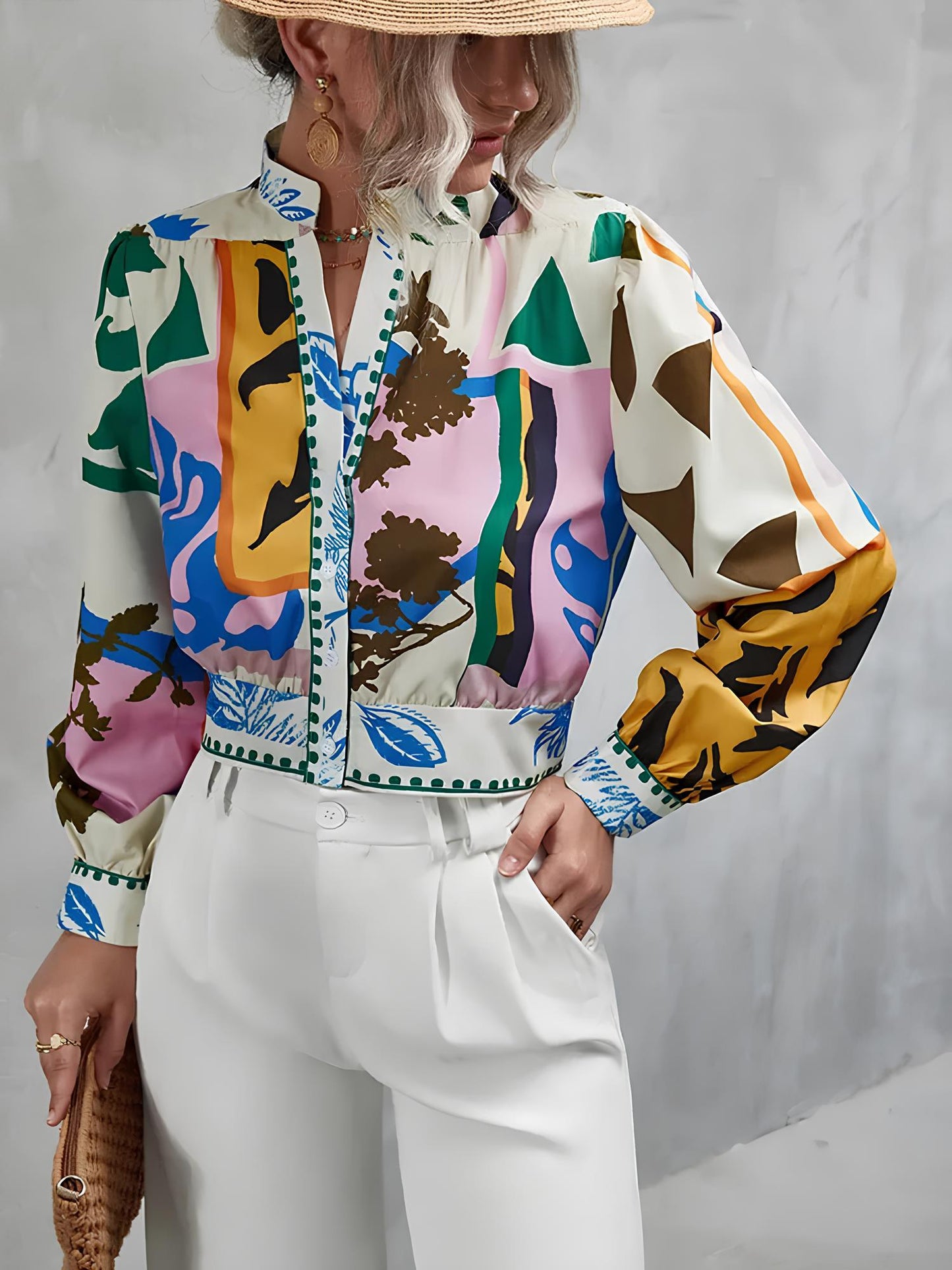 Elegant Colorful Contrast Patchwork O-Neck Blouse BLOUSE Lunarity Garage   