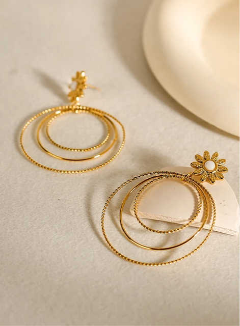 Geometric Multi-Layer Circle White Shell Flower Drop Earrings earrings LUNARITY GARAGE