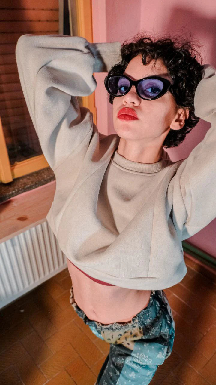 Beige Crop Sweatshirt sweatshirt LUNARITY GARAGE   