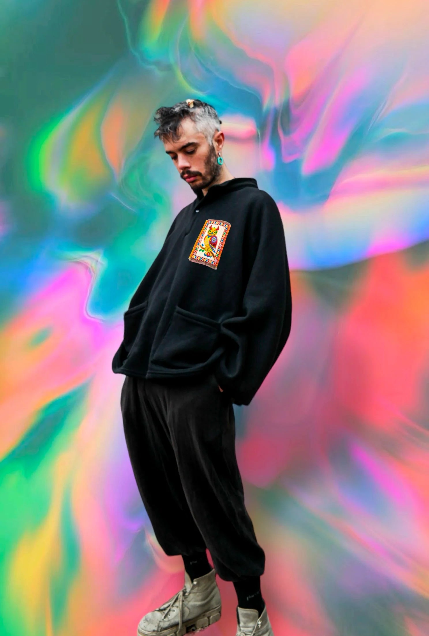 Owl & Bird Garden Midi Black Oversized Sweatshirt sweatshirt LUNARITY GARAGE